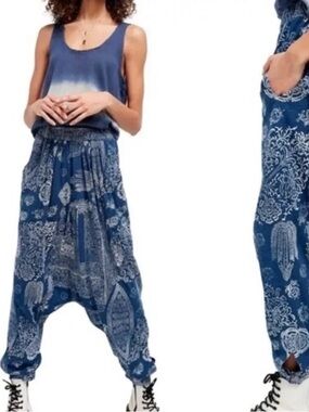 Free People Indigo Paisley Harem Joggers (Large)